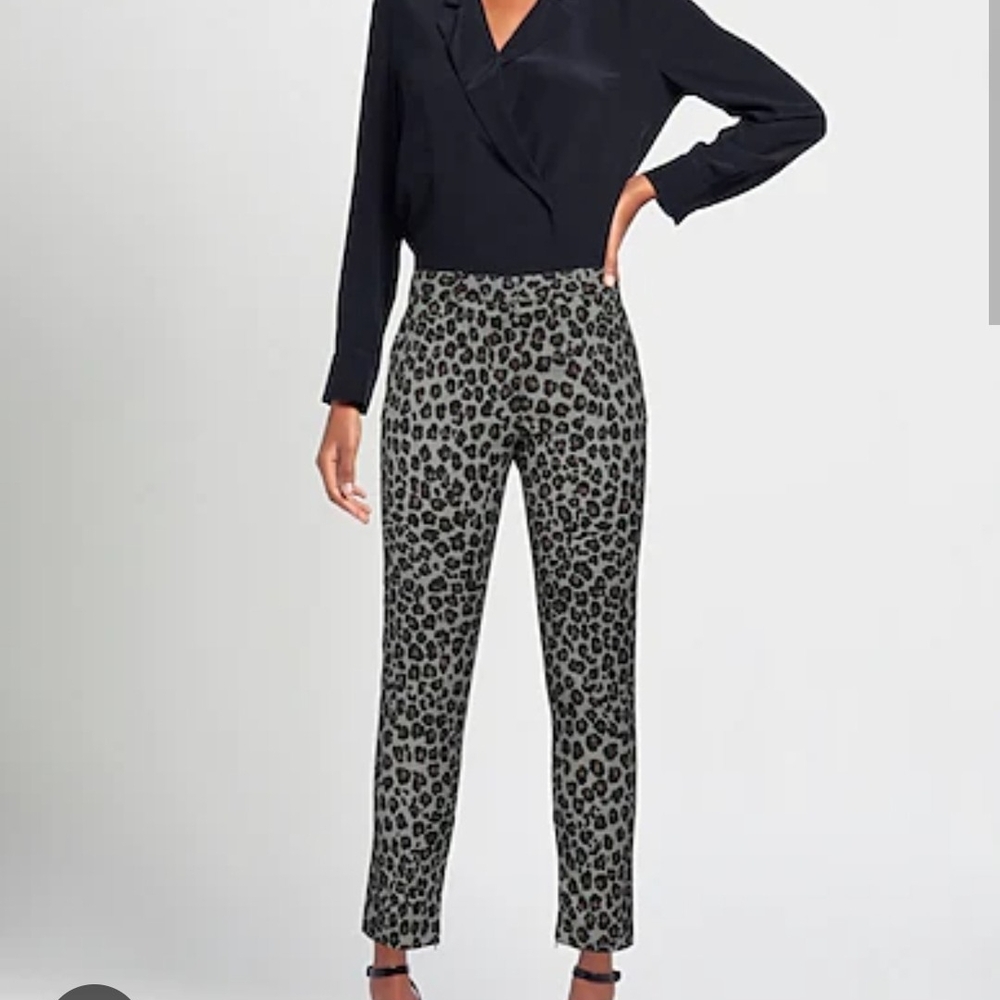 bnwt VERSACE Black,Tan,& Ivory Leopard/Houndstooth Print Straight Wool Pants 38